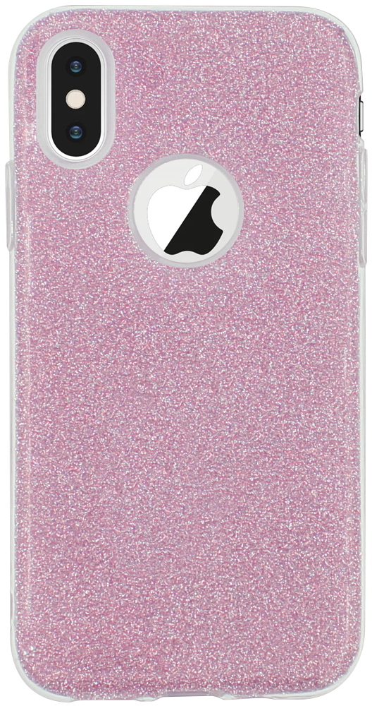 Apple iPhone XS szilikon tok csillogó hátlap logónál átlátszó rózsaszín