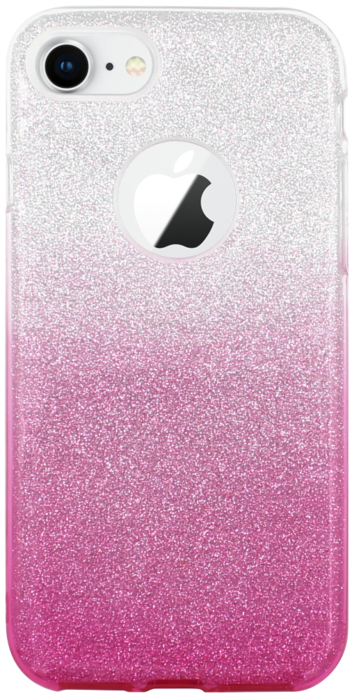 Apple iPhone 7 szilikon tok csillogó hátlap logónál átlátszó rózsaszín/ezüst