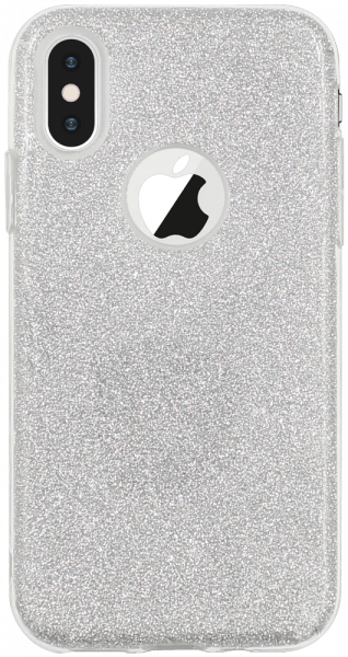 Apple iPhone XS szilikon tok csillogó hátlap logónál átlátszó ezüst