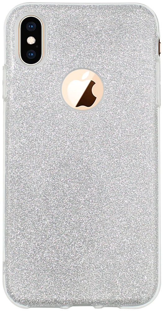 Apple iPhone XS Max szilikon tok csillogó hátlap logónál átlátszó ezüst