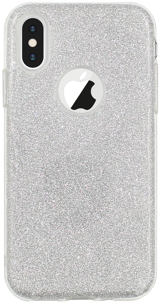 Apple iPhone X szilikon tok csillogó hátlap logónál átlátszó ezüst
