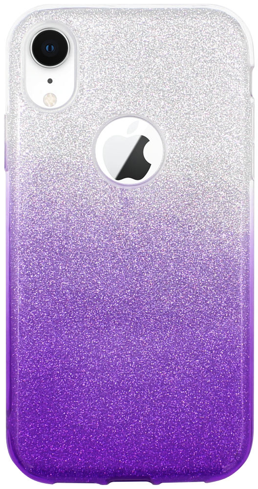 Apple iPhone XR szilikon tok csillogó hátlap logónál átlátszó lila/ezüst