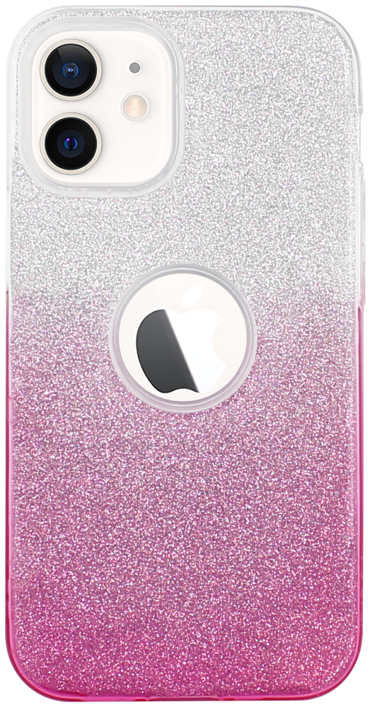 Apple iPhone 12 Mini szilikon tok csillogó hátlap logó kihagyós rózsaszín/ezüst