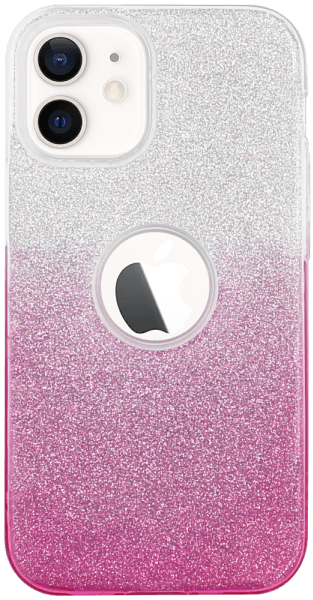 Apple iPhone 12 Mini szilikon tok csillogó hátlap logó kihagyós rózsaszín/ezüst