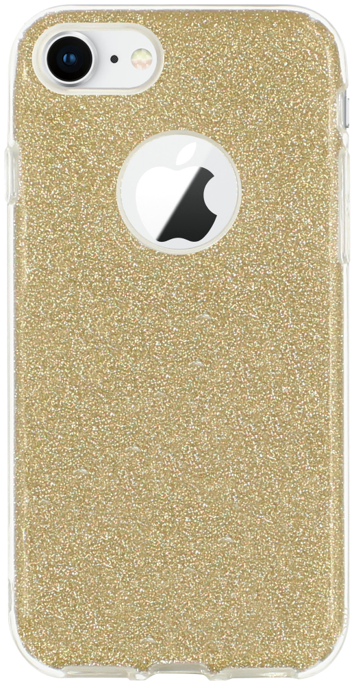 Apple iPhone 8 szilikon tok csillogó hátlap logónál átlátszó arany