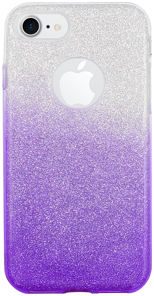 Apple iPhone 7 szilikon tok csillogó hátlap logónál átlátszó lila/ezüst