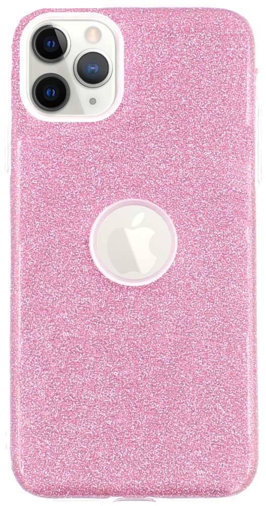 Apple iPhone 11 Pro Max szilikon tok csillogó hátlap logó kihagyós rózsaszín