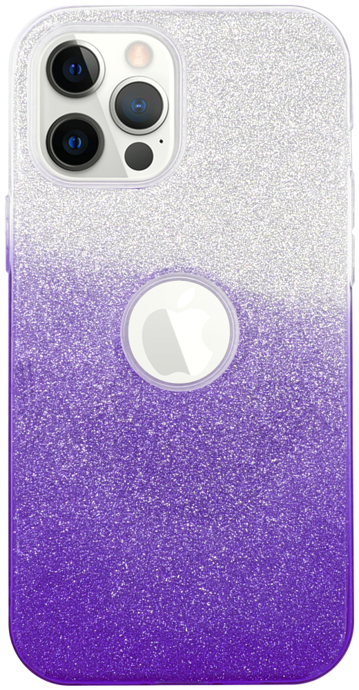 Apple iPhone 12 Pro Max szilikon tok csillogó hátlap logó kihagyós lila/ezüst