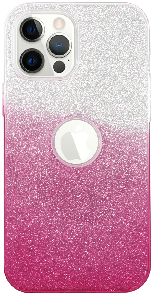 Apple iPhone 12 Pro Max szilikon tok csillogó hátlap logó kihagyós rózsaszín/ezüst