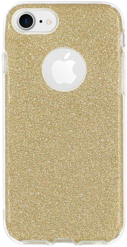 Apple iPhone 7 szilikon tok csillogó hátlap logónál átlátszó arany