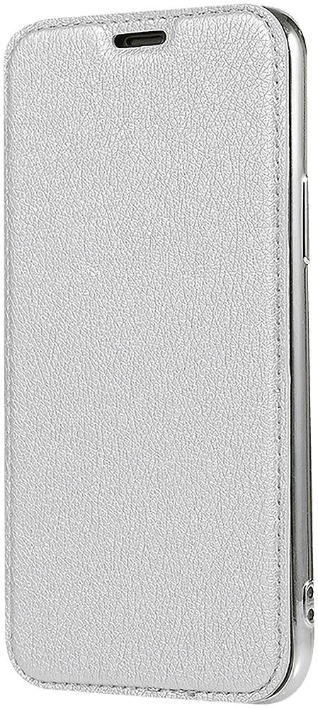 Huawei Y6s (2019) oldalra nyíló flipes bőrtok átlátszó szilikon hátlap, fémhatású keret ezüst