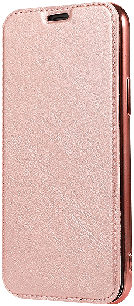 Huawei Y6s (2019) oldalra nyíló flipes bőrtok átlátszó szilikon hátlap, fémhatású keret rozéarany