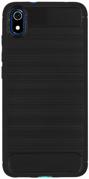 Xiaomi Redmi 7A ütésálló szilikon tok szálcsiszolt-karbon minta légpárnás sarok fekete