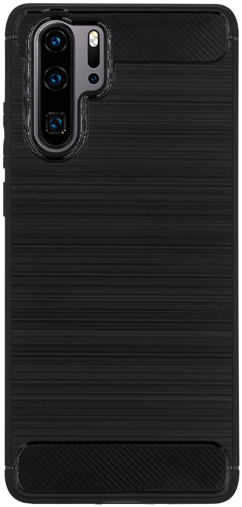 Huawei P30 Pro ütésálló szilikon tok szálcsiszolt-karbon minta légpárnás sarok fekete