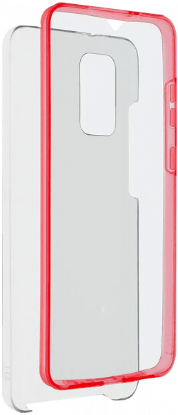 Samsung Galaxy S20 Plus (SM-G985F) kemény hátlap szilikon előlap piros kerettel 360 ° védelem átlátszó