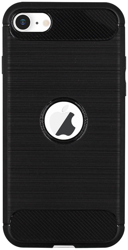 Apple iPhone SE (2020) ütésálló szilikon tok szálcsiszolt-karbon minta légpárnás sarok logó kihagyós fekete