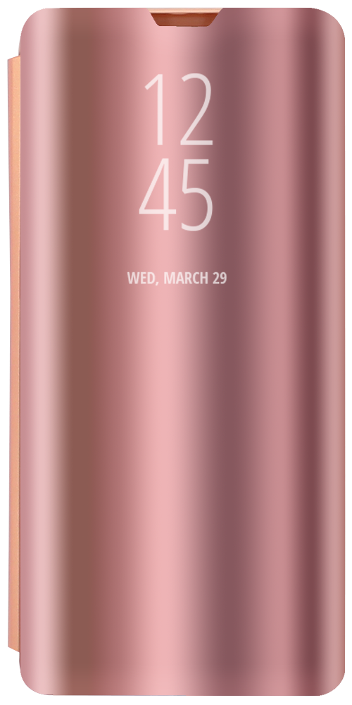 LG K42 oldalra nyíló flipes bőrtok Smart Clear View rozéarany