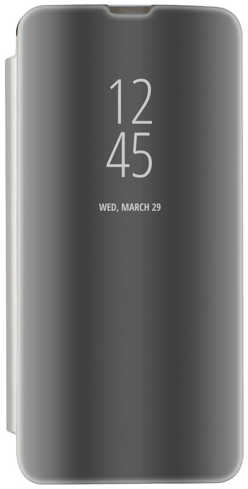 Huawei Y5P oldalra nyíló flipes bőrtok Smart Clear View ezüst -- 239646