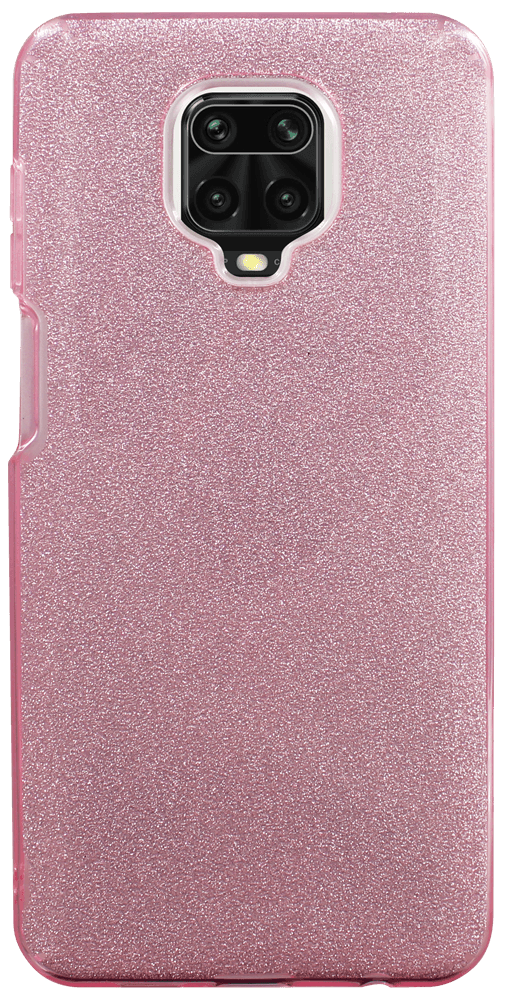 Xiaomi Redmi Note 9 Pro Max szilikon tok kivehető ezüst csillámporos réteg halvány rózsaszín