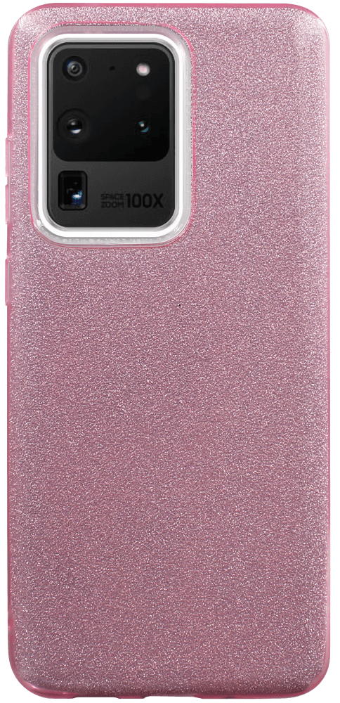 Samsung Galaxy S20 Ultra (SM-G988B) szilikon tok kivehető ezüst csillámporos réteg halvány rózsaszín