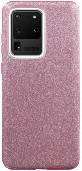 Samsung Galaxy S20 Ultra (SM-G988B) szilikon tok kivehető ezüst csillámporos réteg halvány rózsaszín