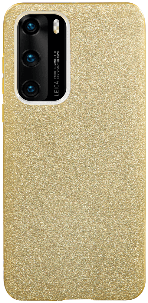 Huawei P40 szilikon tok kivehető ezüst csillámporos réteg halvány sárga