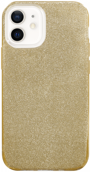 Apple iPhone 12 Mini szilikon tok kivehető ezüst csillámporos réteg halvány sárga