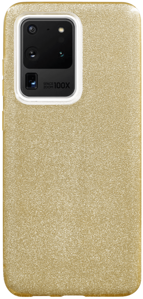 Samsung Galaxy S20 Ultra (SM-G988B) szilikon tok kivehető ezüst csillámporos réteg halvány sárga