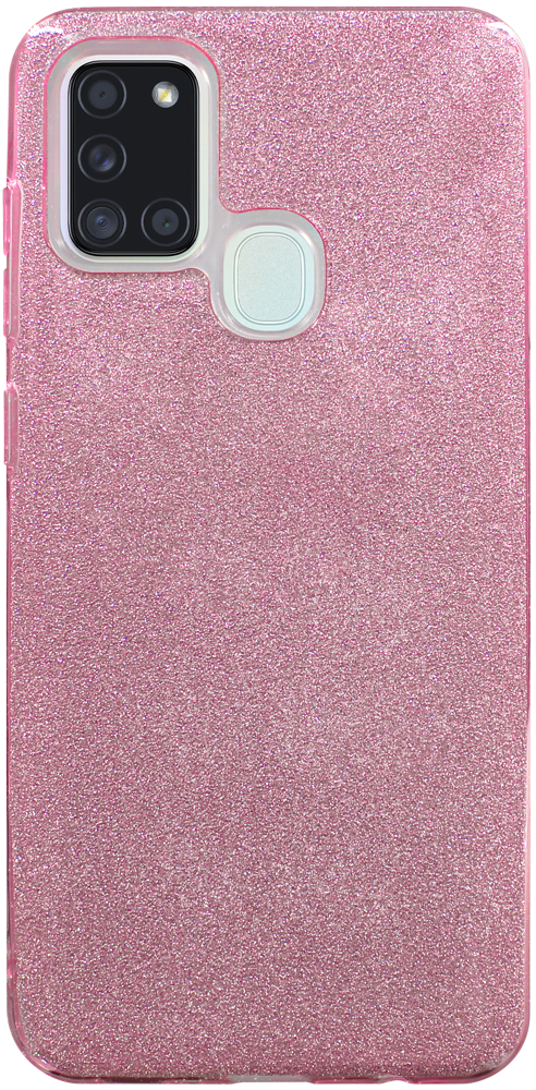 Samsung Galaxy A21s (SM-A217F) szilikon tok kivehető ezüst csillámporos réteg halvány rózsaszín