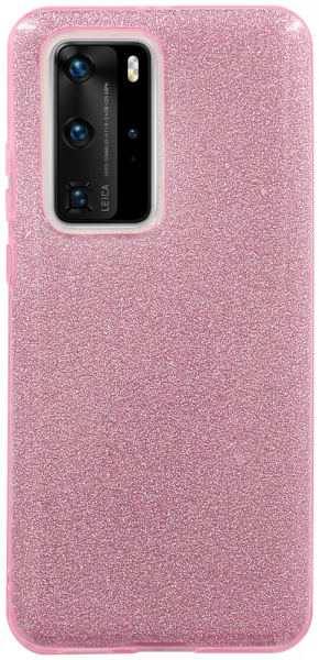 Huawei P40 Pro szilikon tok kivehető ezüst csillámporos réteg halvány rózsaszín