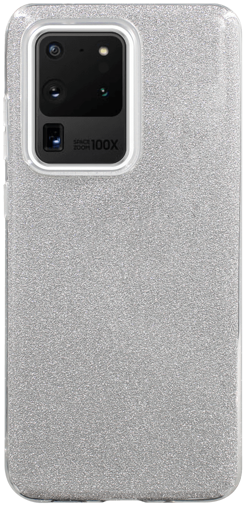 Samsung Galaxy S20 Ultra (SM-G988B) szilikon tok kivehető ezüst csillámporos réteg átlátszó
