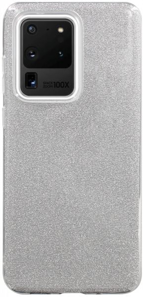 Samsung Galaxy S20 Ultra (SM-G988B) szilikon tok kivehető ezüst csillámporos réteg átlátszó