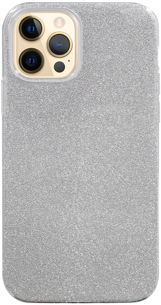 Apple iPhone 12 Pro szilikon tok kivehető ezüst csillámporos réteg átlátszó