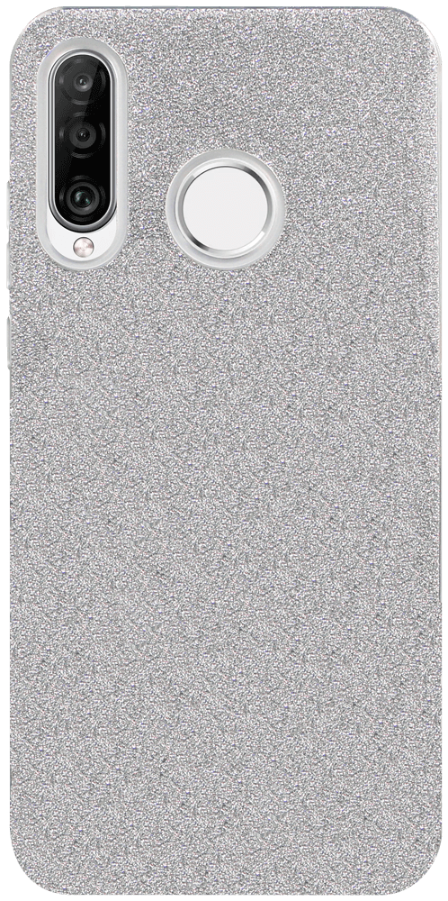 Huawei P30 Lite szilikon tok kivehető ezüst csillámporos réteg átlátszó