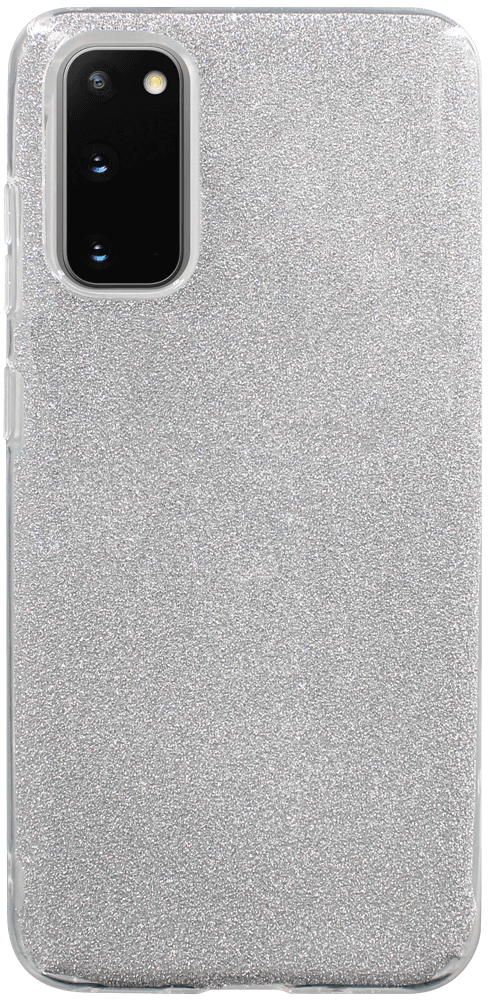 Samsung Galaxy S20 (SM-G980F) szilikon tok kivehető ezüst csillámporos réteg átlátszó
