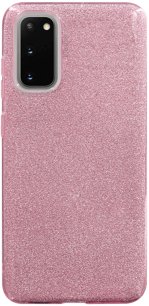 Samsung Galaxy S20 (SM-G980F) szilikon tok kivehető ezüst csillámporos réteg halvány rózsaszín