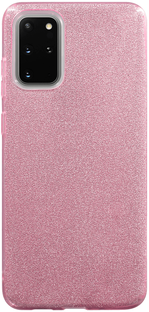 Samsung Galaxy S20 Plus (SM-G985F) szilikon tok kivehető ezüst csillámporos réteg halvány rózsaszín