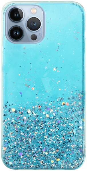Apple iPhone 13 Pro Max kemény hátlap szilikon kerettel flitteres átlátszó kék