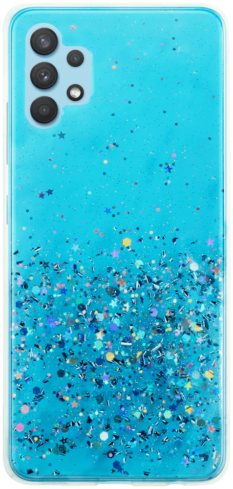 Samsung Galaxy A32 5G (SM-A326) kemény hátlap szilikon kerettel flitteres átlátszó kék