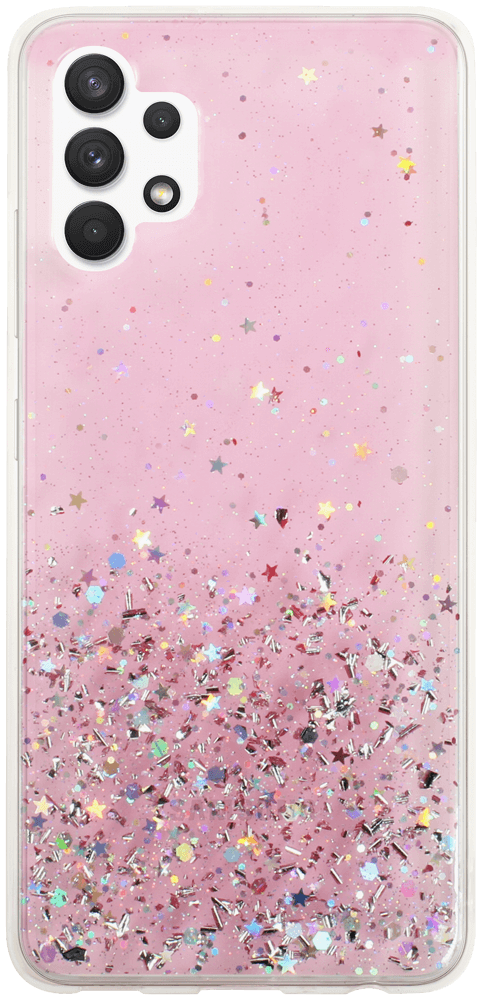 Samsung Galaxy A32 4G (SM-A325F) kemény hátlap szilikon kerettel flitteres átlátszó rózsaszín