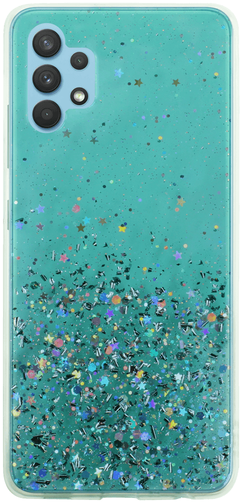 Samsung Galaxy A32 5G (SM-A326) kemény hátlap szilikon kerettel flitteres átlátszó zöld