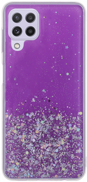 Samsung Galaxy M32 (SM-M325F) kemény hátlap szilikon kerettel flitteres átlátszó lila