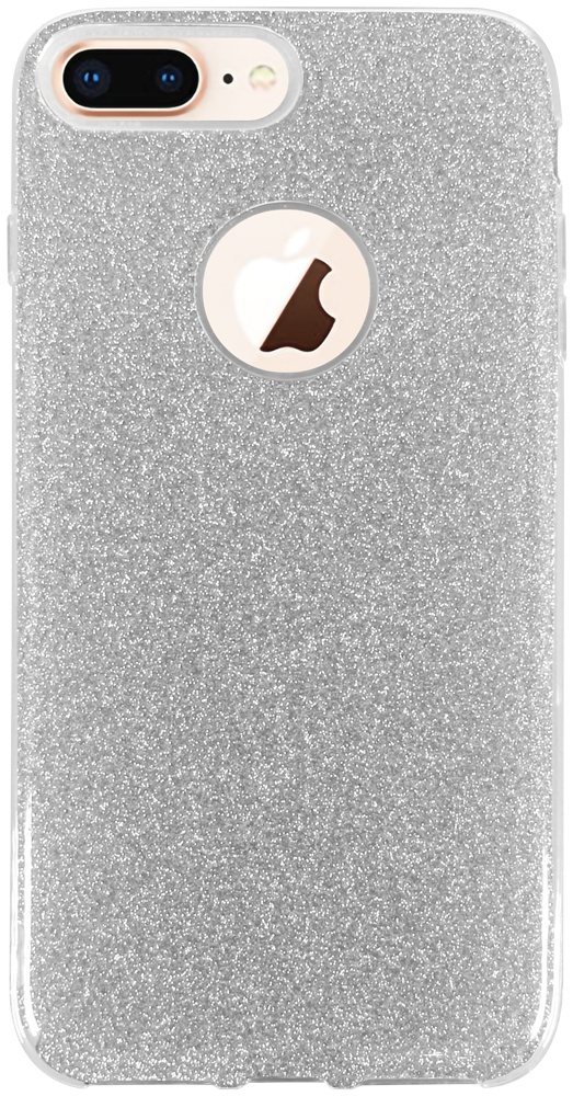 Apple iPhone 8 Plus szilikon tok csillogó hátlap logónál átlátszó ezüst