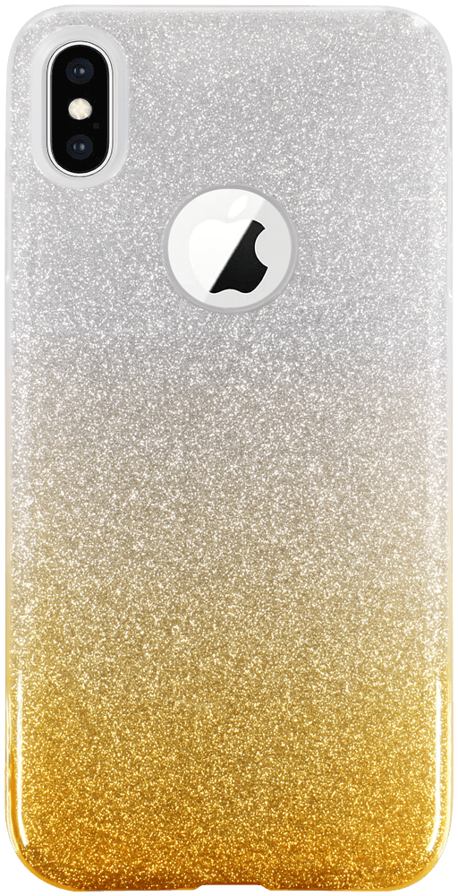 Apple iPhone XS Max szilikon tok csillogó hátlap logónál átlátszó arany/ezüst