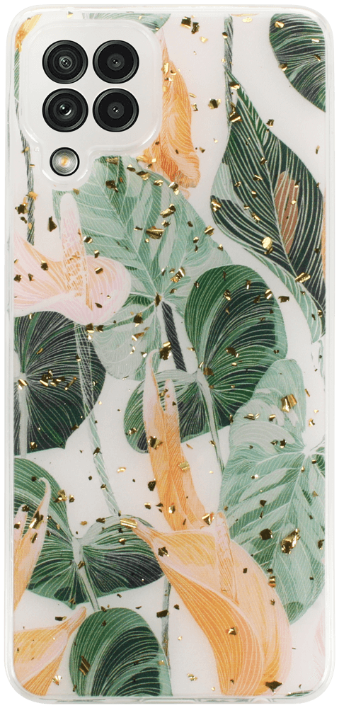 Samsung Galaxy M32 (SM-M325F) kemény hátlap kameravédővel Gold Glam Flowerbed