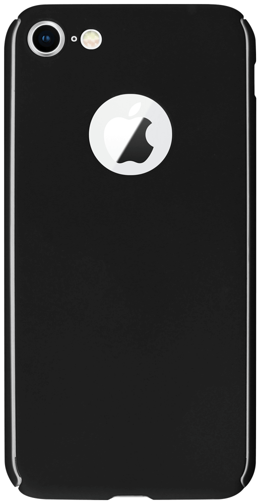Apple iPhone 7 kemény hátlap logó kihagyós gumírozott 360 fokos védelem ajándék üvegfóliával fekete