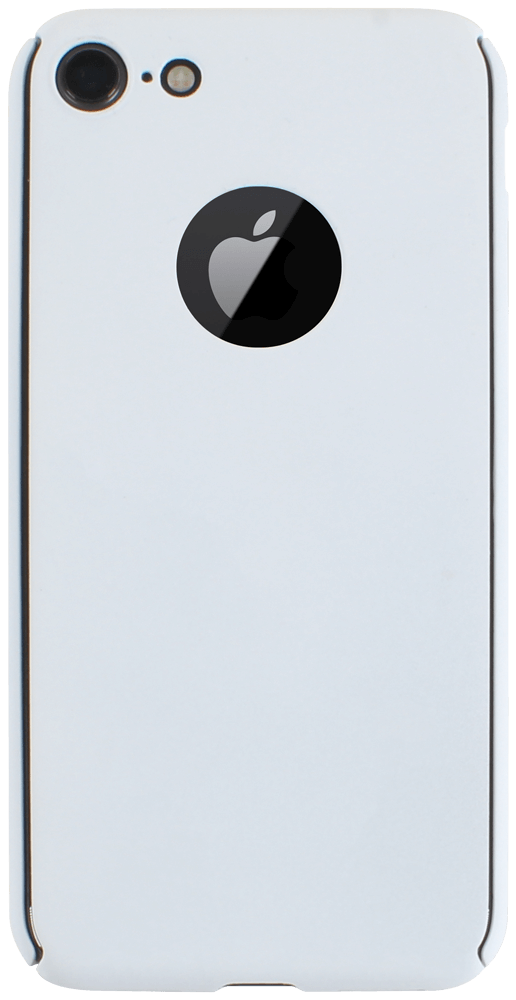 Apple iPhone 8 kemény hátlap logó kihagyós gumírozott 360 fokos védelem ajándék üvegfóliával fehér