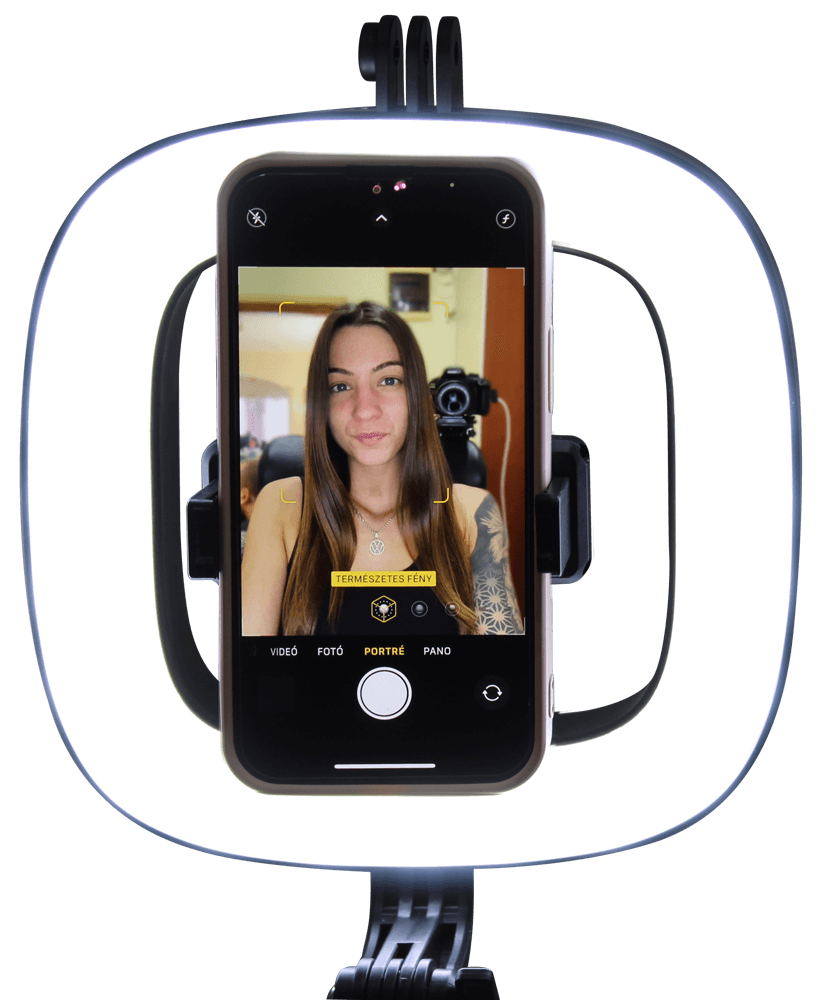 Apple iPhone 12 Pro Max kompatibilis Fill Light tripod szelfiállvány lámpával és bluetooth távirányítóval fekete