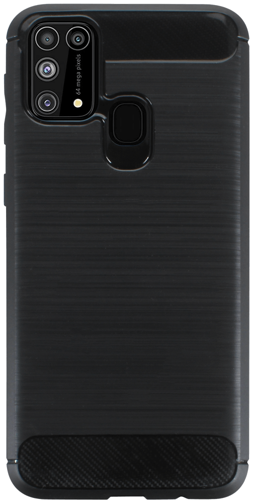 Samsung Galaxy M31 (SM-M315F) ütésálló szilikon tok szálcsiszolt-karbon minta légpárnás sarok fekete