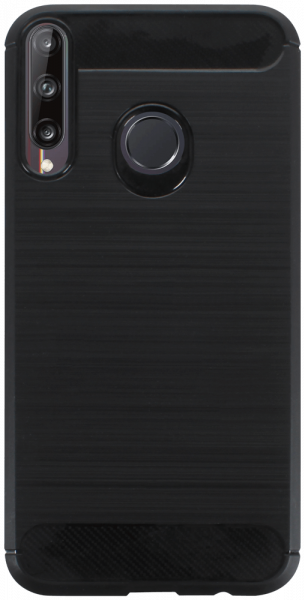 Huawei P40 Lite E ütésálló szilikon tok szálcsiszolt-karbon minta légpárnás sarok fekete